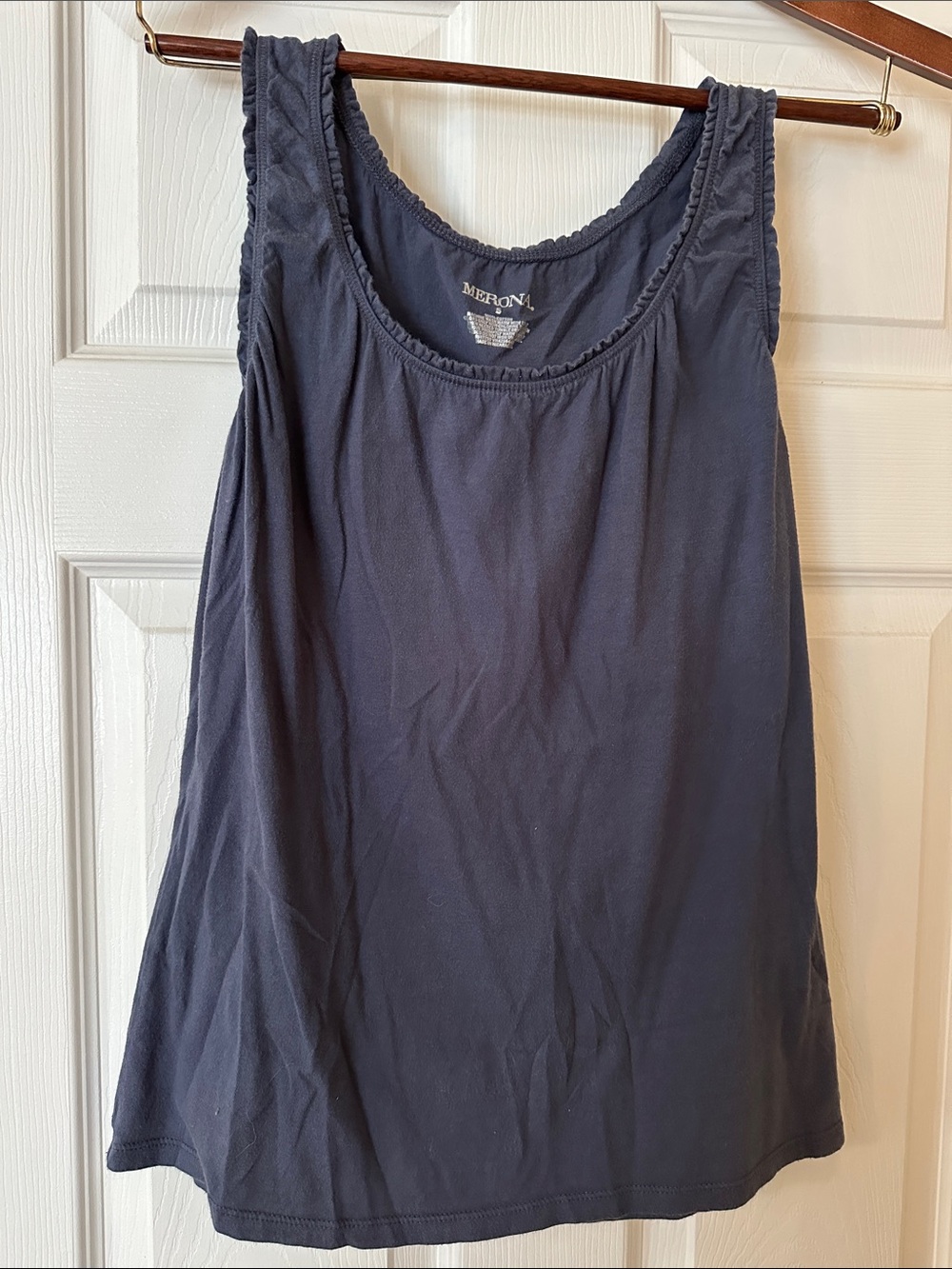Merona Navy Scoop Neck Ruffle-Trim Tank